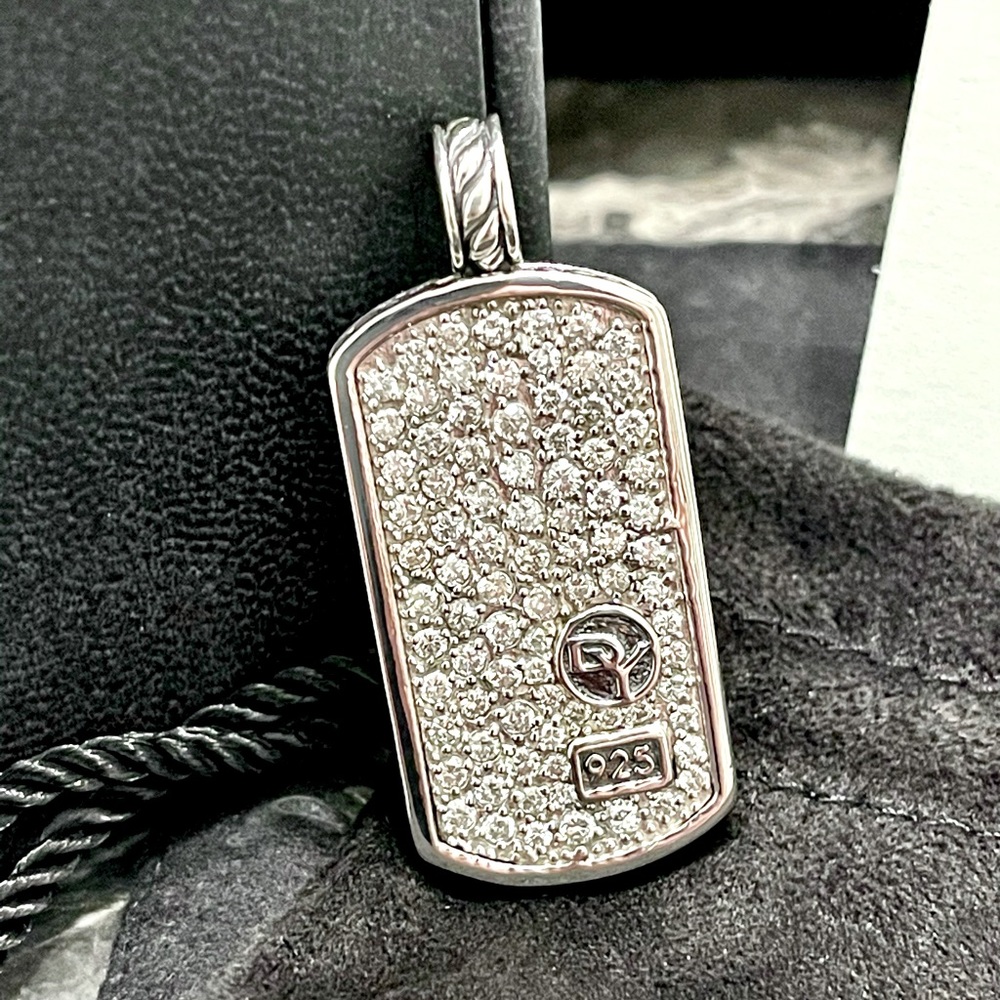 Genuine David Yurman Pavé Diamond Dog Tag W/ Chain